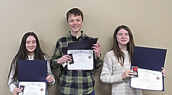 District Patriot’s Pen Winners: Left to Right Ailyn A Herrera, 3rd Place winner; Mason Parde, 1st Place Winner and Kami Murdock, 2nd Place winner.
