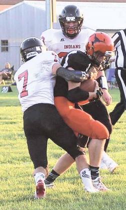 P.C.’s Jacob Lytle (#7) makes a stop against a Dorchester player in Friday’s game. photo courtesy of Heather Lytle