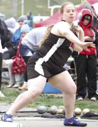 P.C.’s Denielle Gyhra gets ready to launch her throw in the girls’ Shot Put event last Tuesday. Photo courtesy of Jamie Maloley