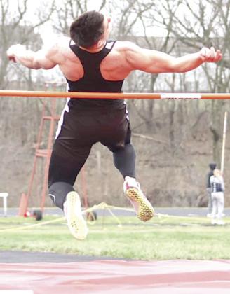 P.C.’s Anthony Kling attempts to clear the bar in the boys’ High Jump event at the JCC Invitational. Photo courtesy of Jamie Maloley